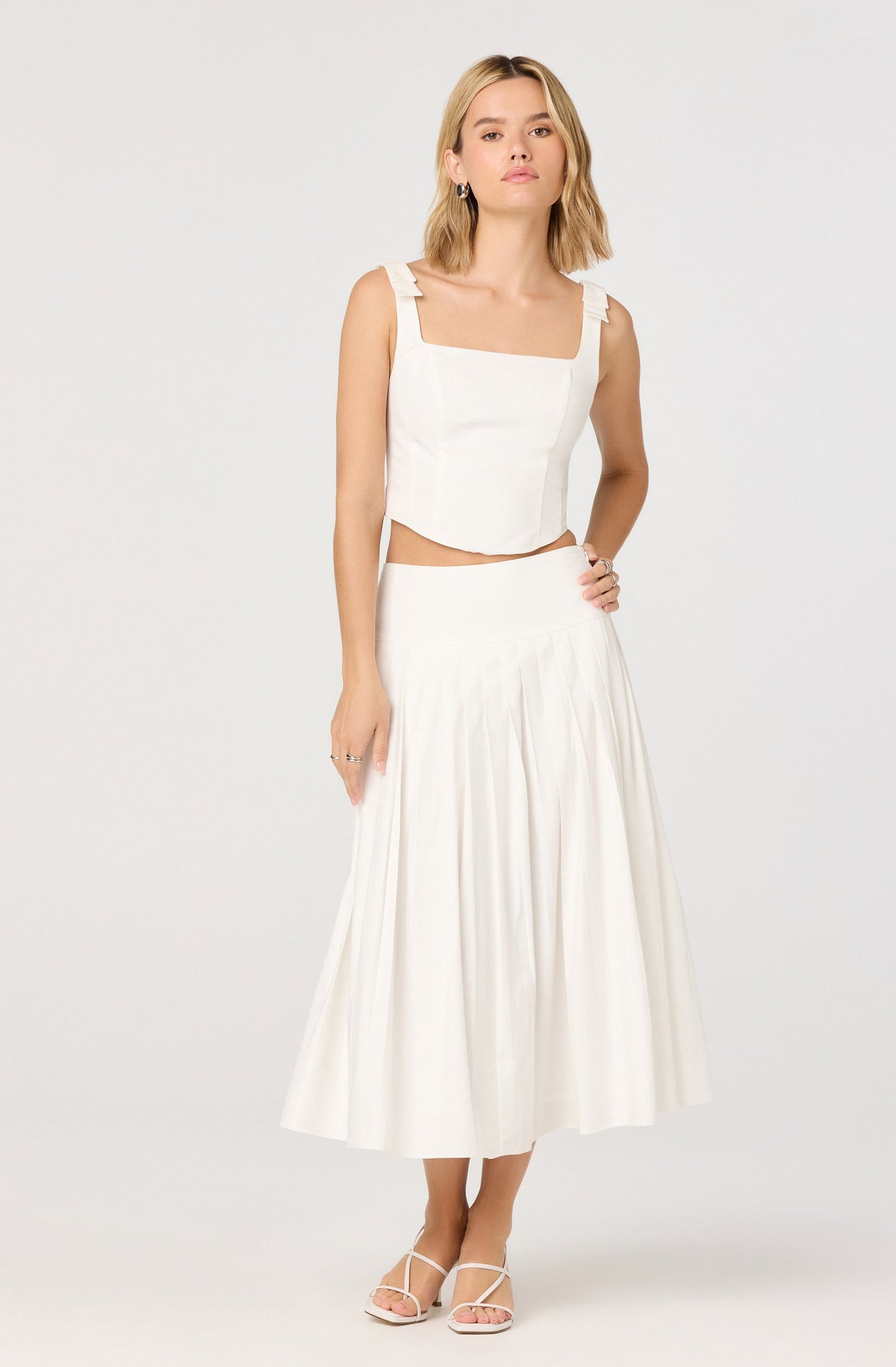 Aubrianna Pleated Drop-Waist Midi Skirt