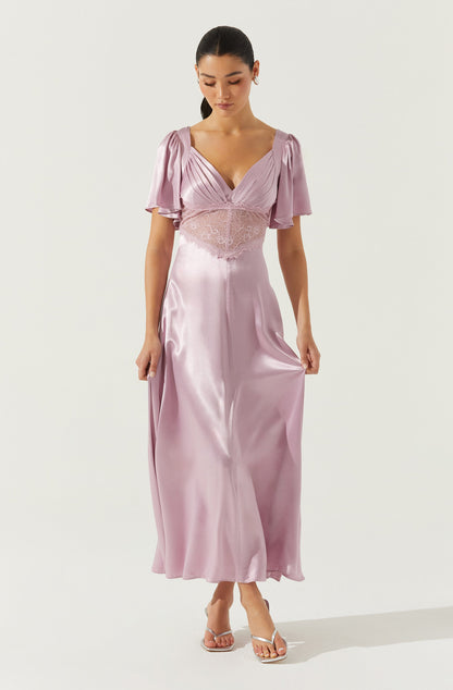 Aurelia Satin V-Neck Midi Dress