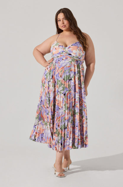 Blythe Floral Plisse Midi Dress