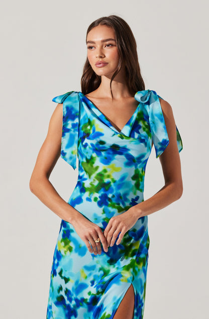 Allexina Satin Cowl Neck Midi Dress