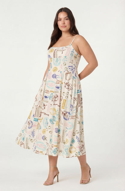 Ansley Novelty Print Linen Midi Dress