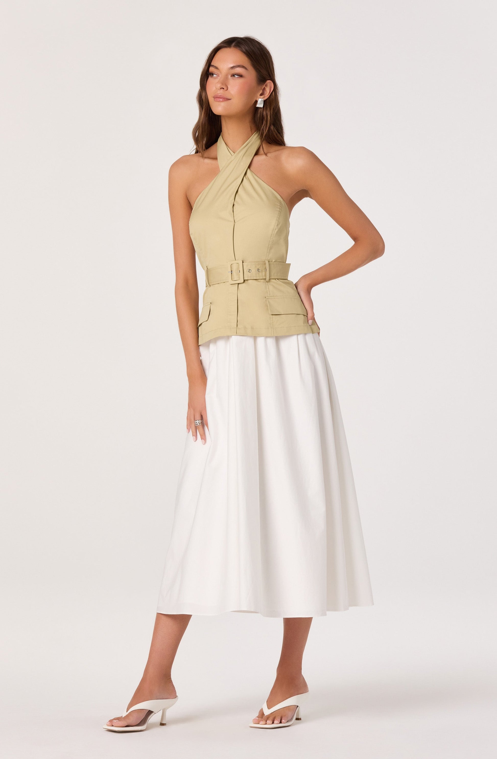 Aleda Faux Two-Piece Belted Midi Dress