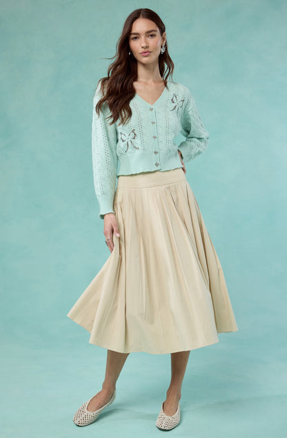 Aubrianna Pleated Drop-Waist Midi Skirt