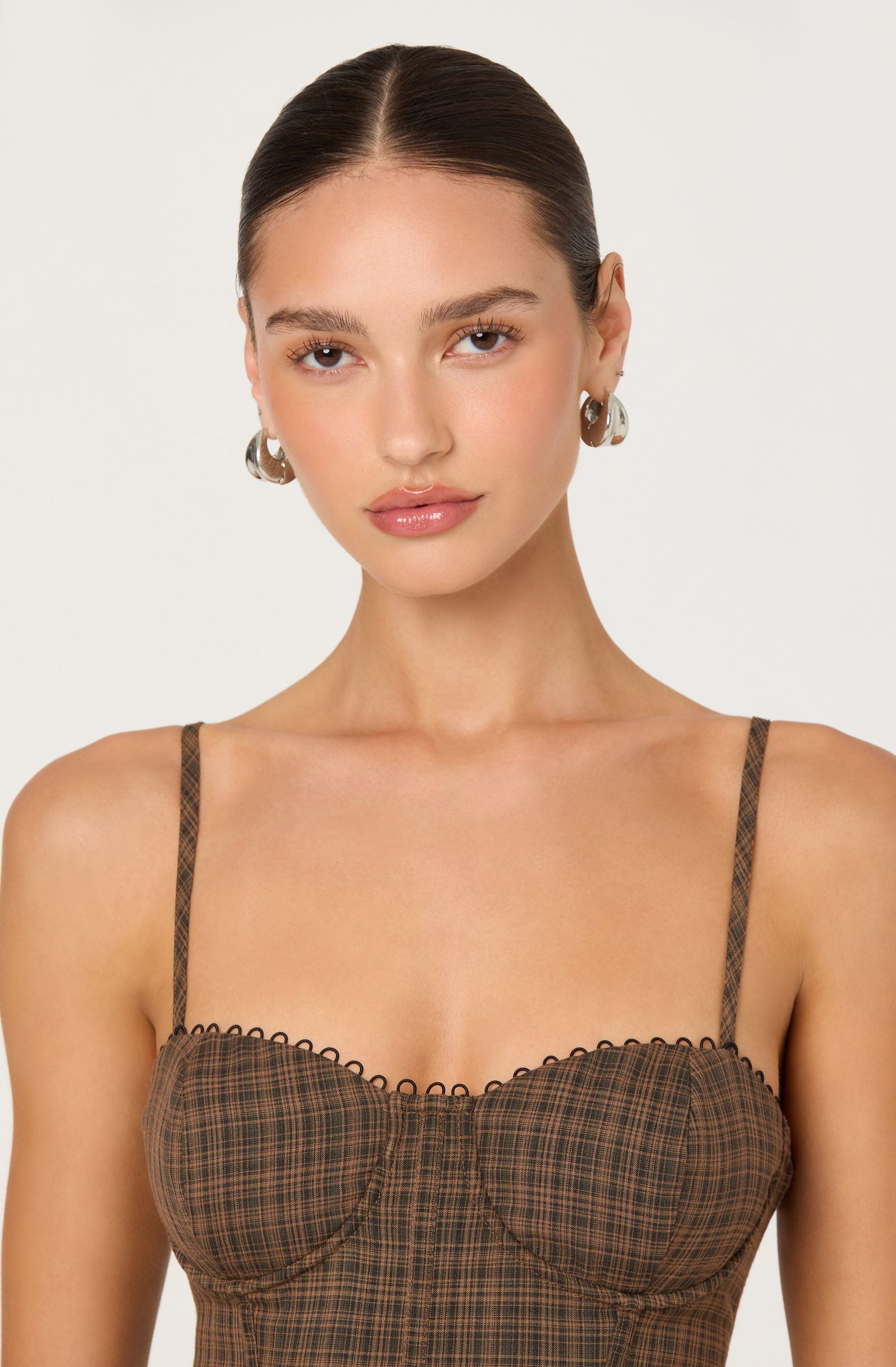 Baylin Plaid Peplum Bustier Top