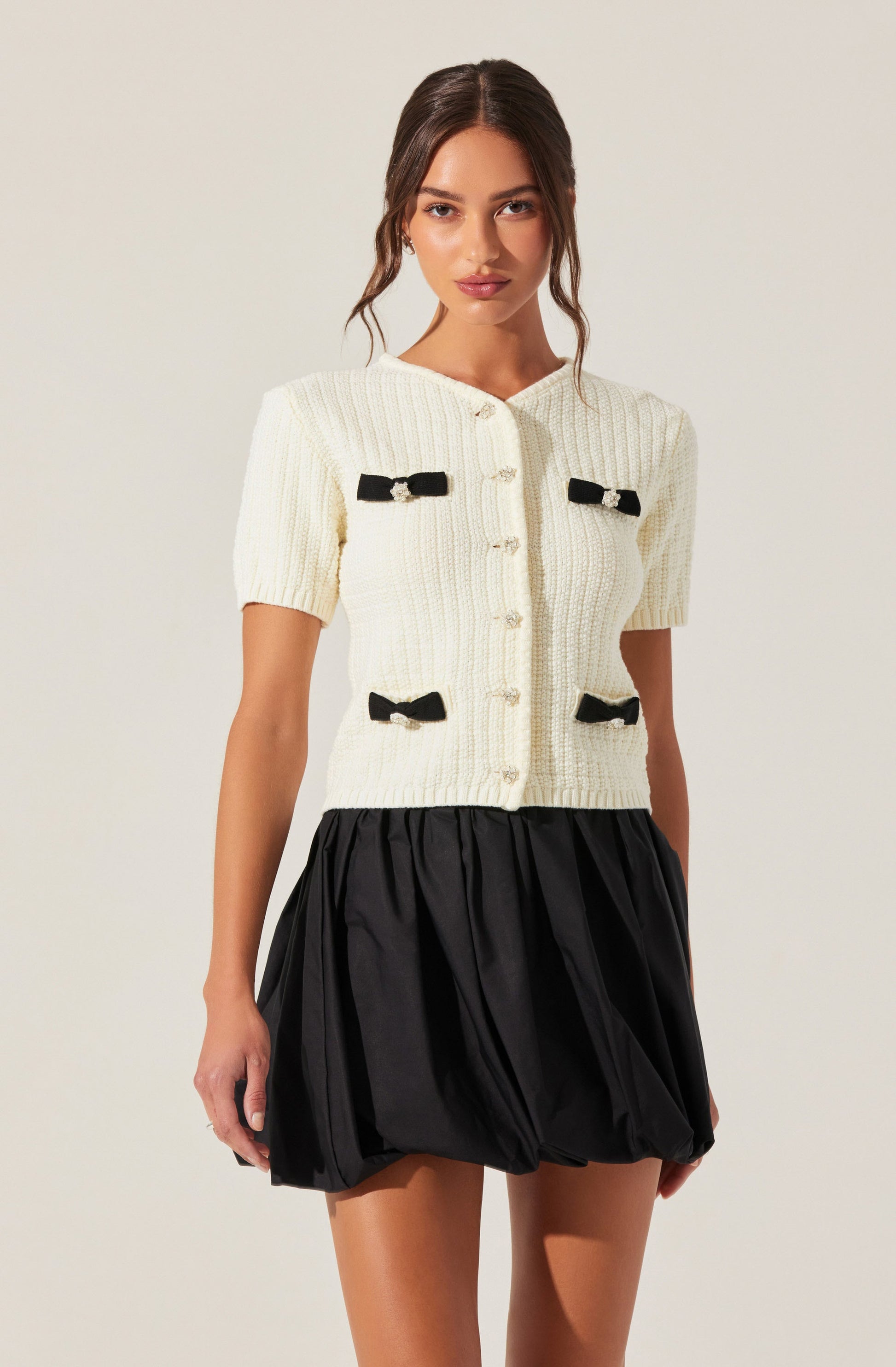 Averie Contrast Bow Cardigan