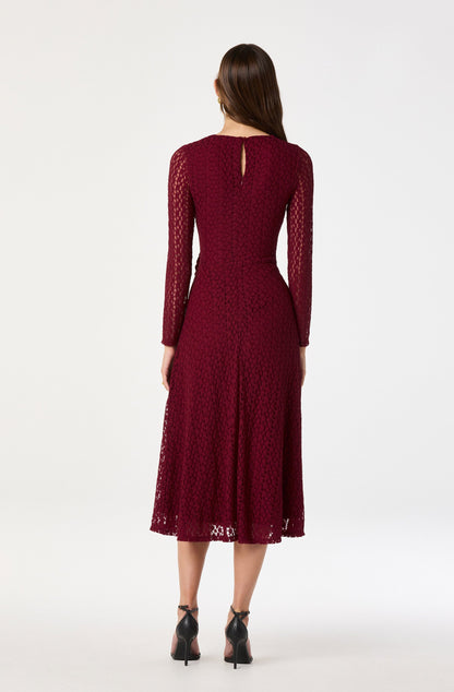 Belted Lace Midi Dress