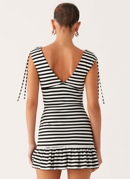 Acacia Mini Dress - Black White Stripe