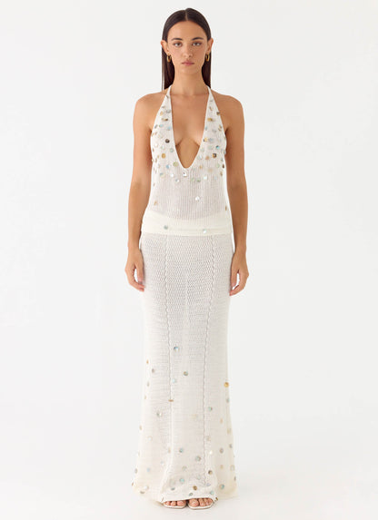 Adelaida Beaded Crochet Top - Ivory
