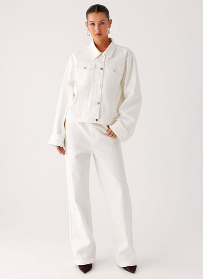 Back Again Oversized Denim Jacket - White