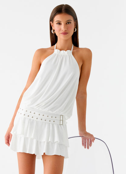 Dopamine Belt Mini Dress - White