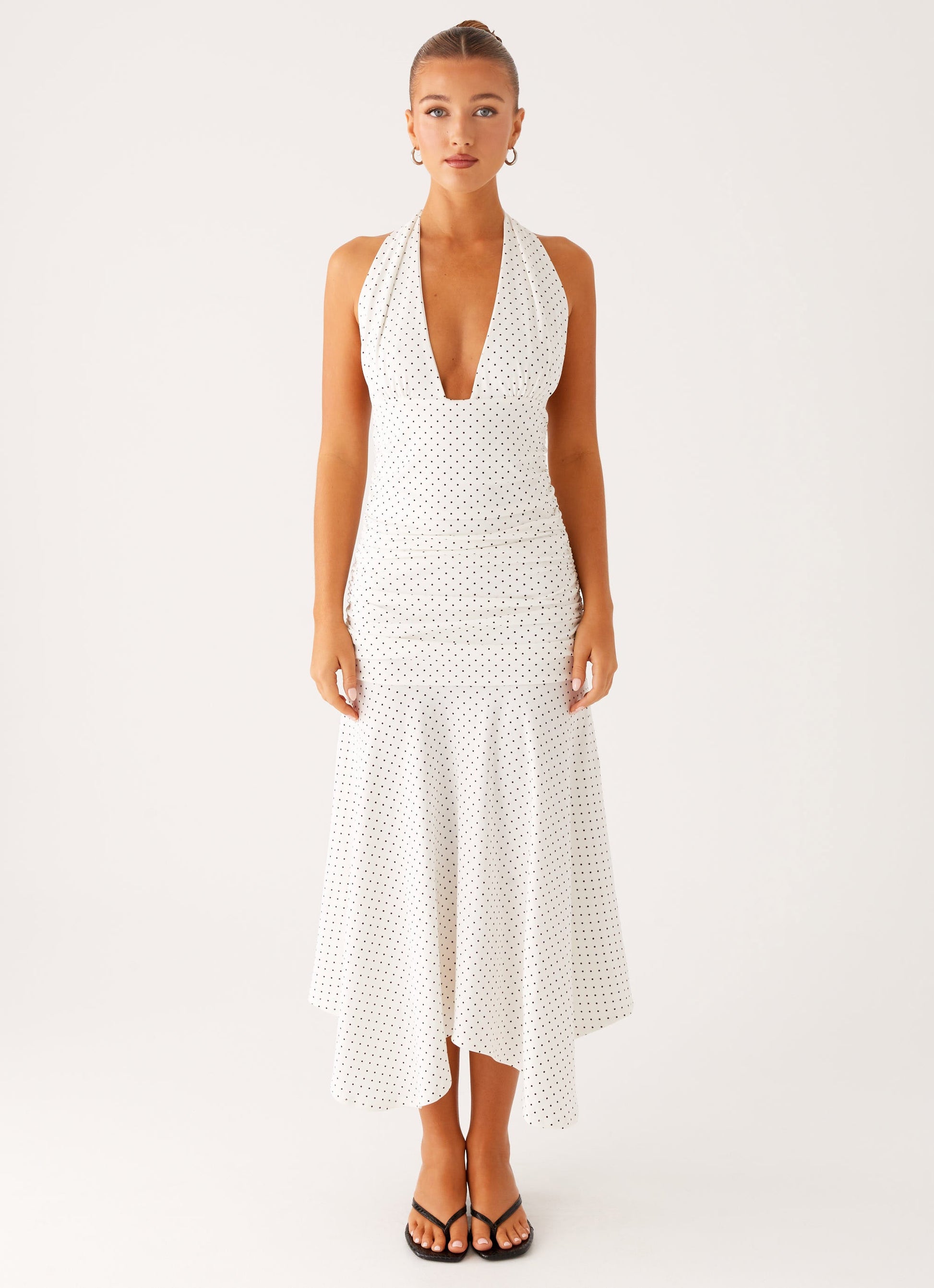 Grettana Halter Neck Midi Dress - White Polka Dot