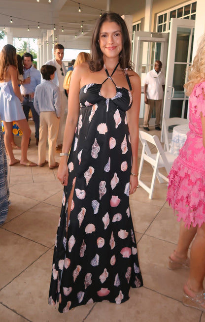 Milos Maxi Dress ~ Black Shell Luxe Satin