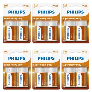 12PC Philips D Batteries R20 Battery 1.5V Heavy Duty Power Everyday Use Exp 2022