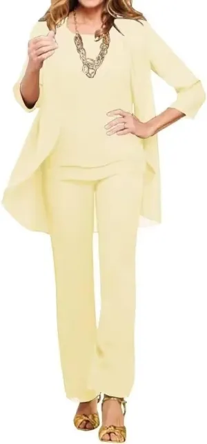 3 Pieces Mother of The Bride Pant Suits for Wedding Chiffon Pant Suits for Women Dressy Formal Outfit Sets