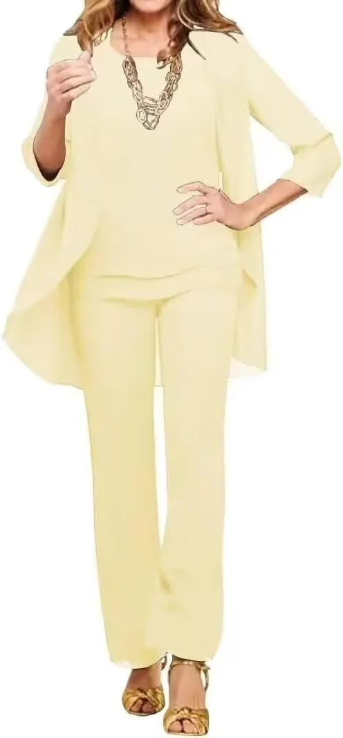 3 Pieces Mother of The Bride Pant Suits for Wedding Chiffon Pant Suits for Women Dressy Formal Outfit Sets