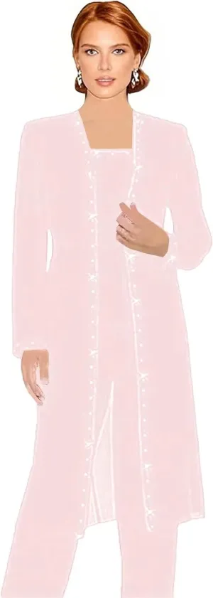 3 Pieces Mother of The Bride Pantsuits for Wedding Long Sleeve Formal Pant Suits for Women