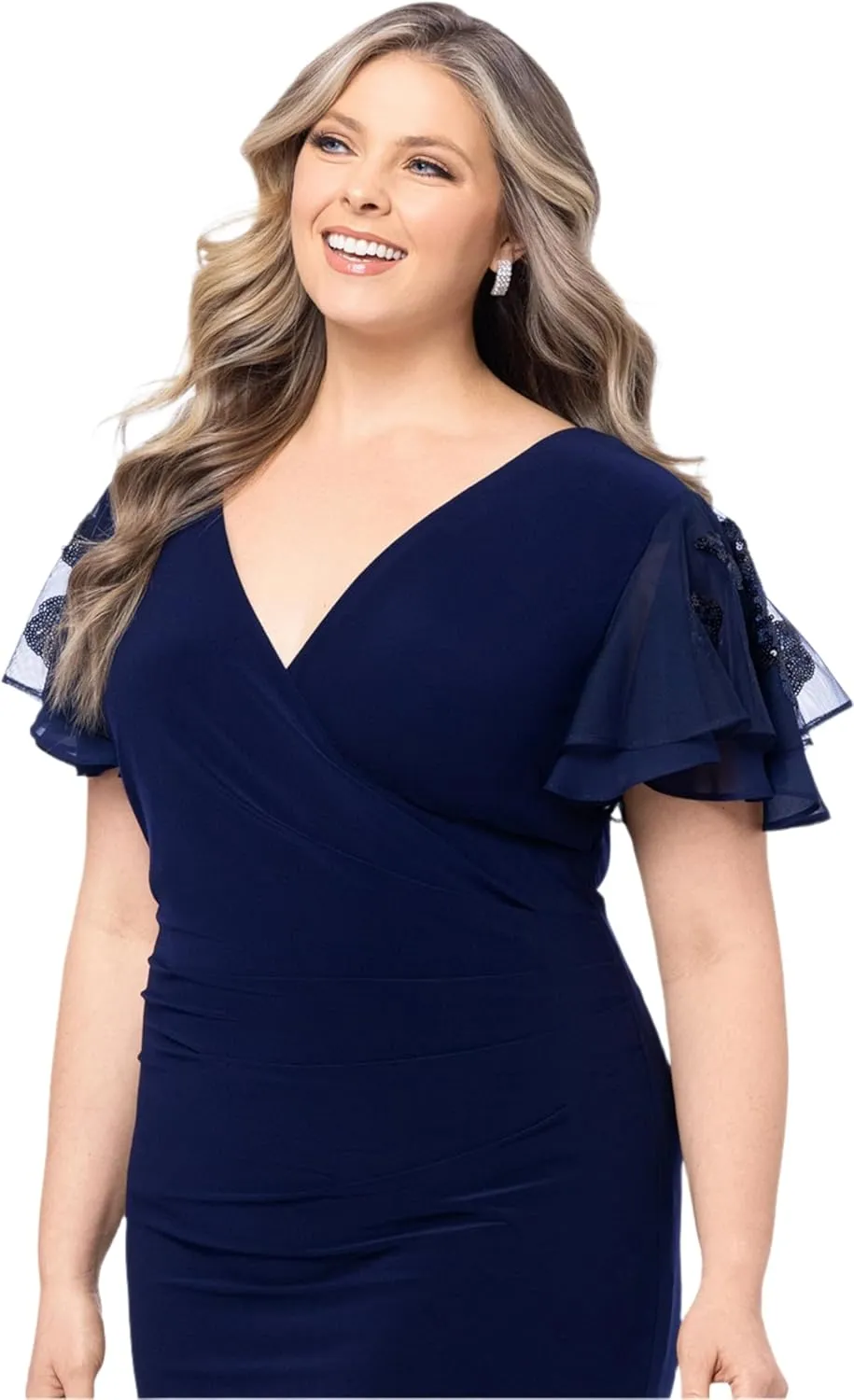 A26357W womens Plus Jennifer Long Jersey Knit Sequin Sleeve Dress