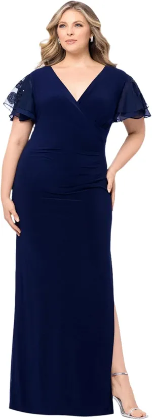 A26357W womens Plus Jennifer Long Jersey Knit Sequin Sleeve Dress