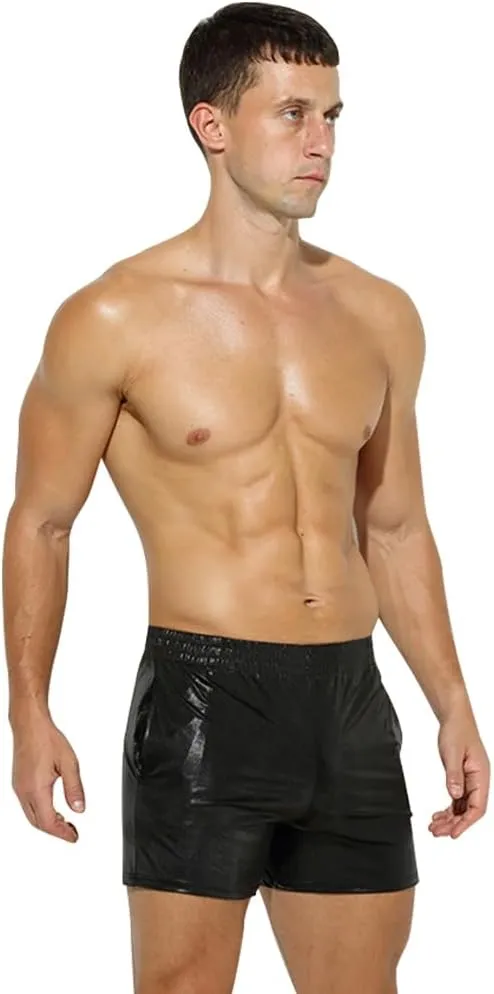 ABAFIP Men Holographic Shiny Metallic Swim Boxer Briefs Trunks Shorts Hot Pants Bikini Swimsuit Stage Clubwear