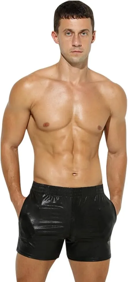 ABAFIP Men Holographic Shiny Metallic Swim Boxer Briefs Trunks Shorts Hot Pants Bikini Swimsuit Stage Clubwear