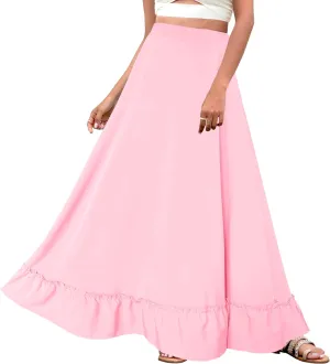 Afibi Women Plus Size Maxi Skirt Vintage High Waist Long Skirt with Pockets