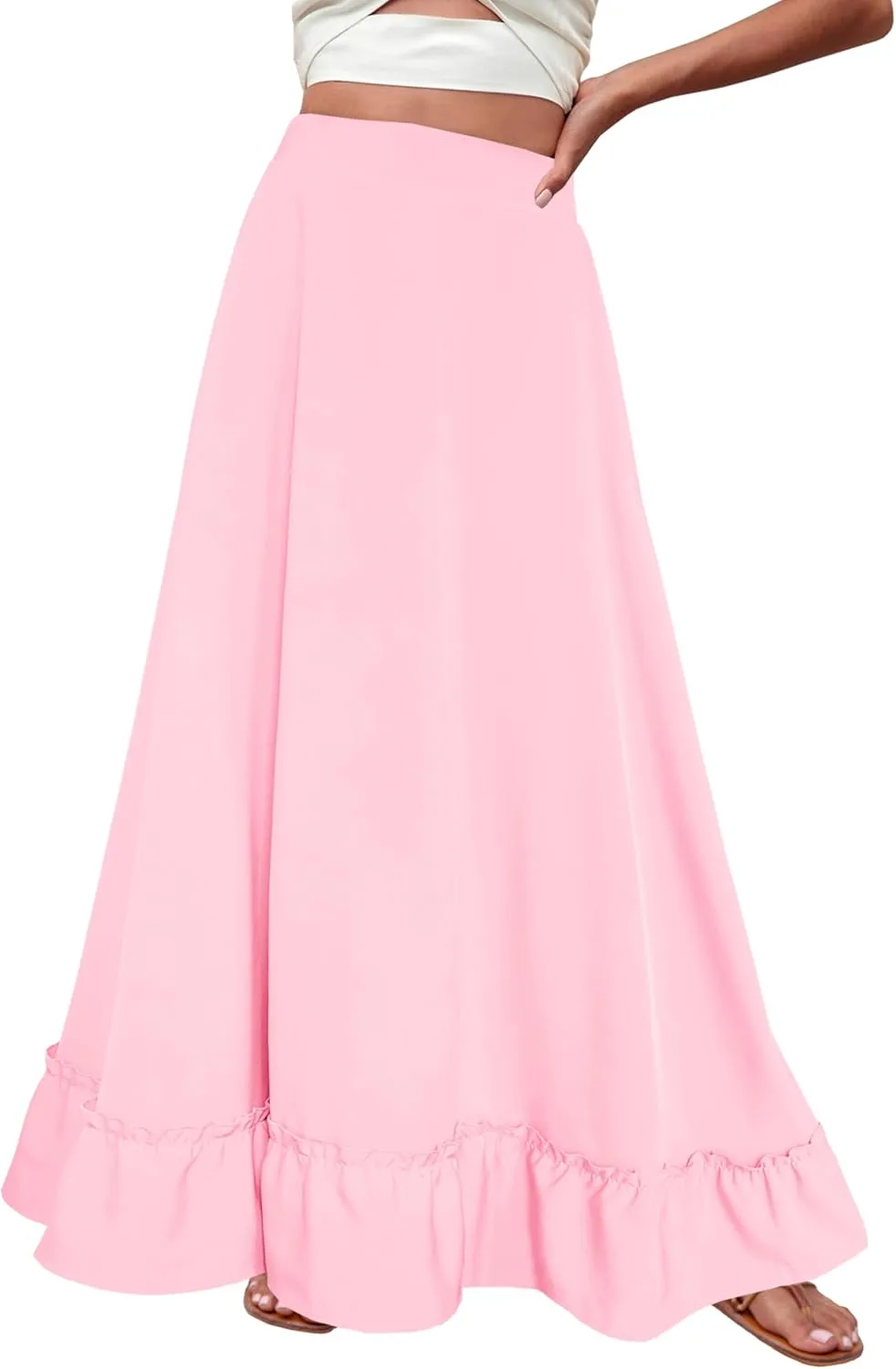 Afibi Women Plus Size Maxi Skirt Vintage High Waist Long Skirt with Pockets