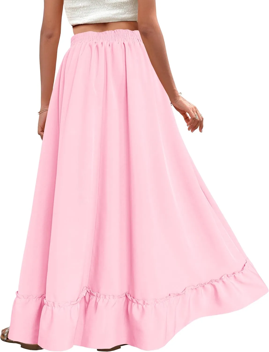 Afibi Women Plus Size Maxi Skirt Vintage High Waist Long Skirt with Pockets