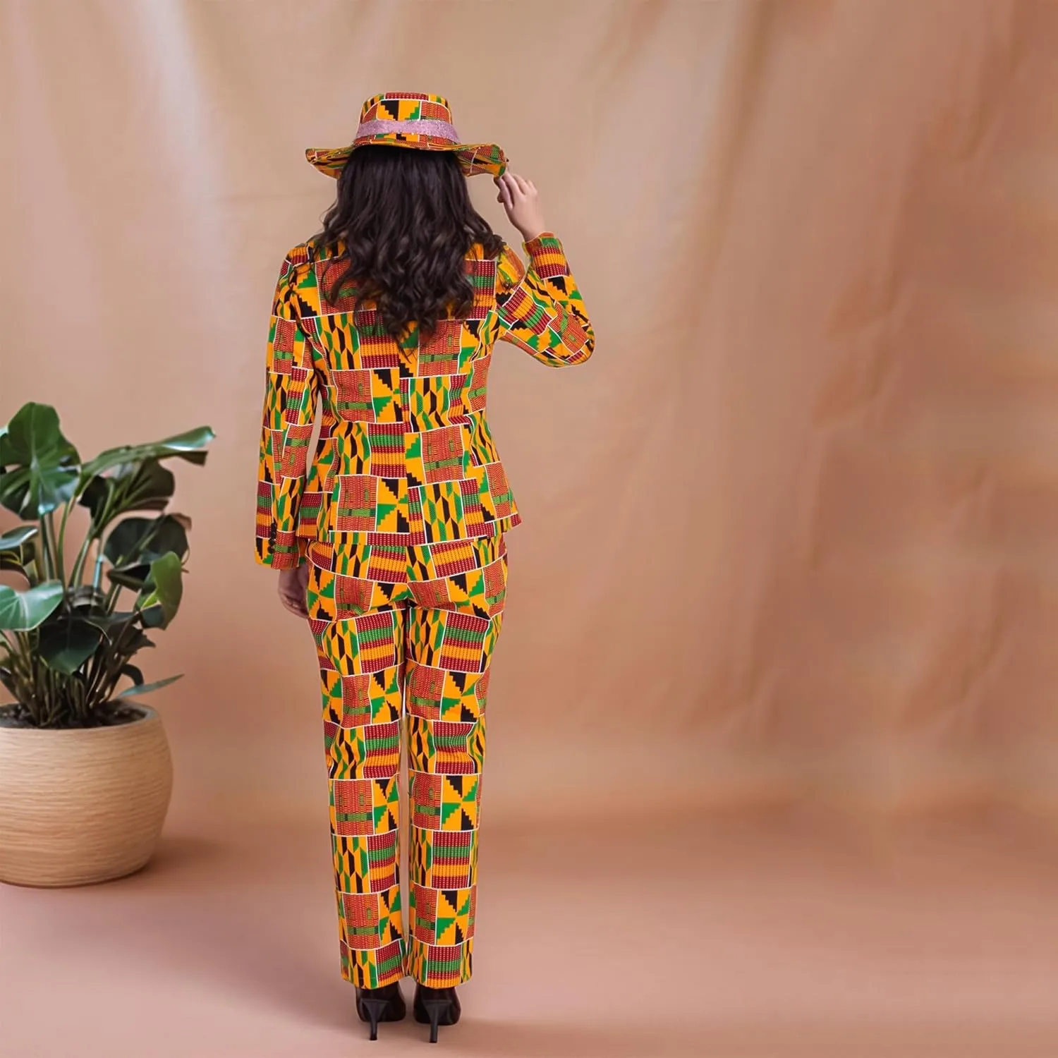 African Clothes for Women African Print Coat Kente Top and Pants Blazer Suit Sets with Hat