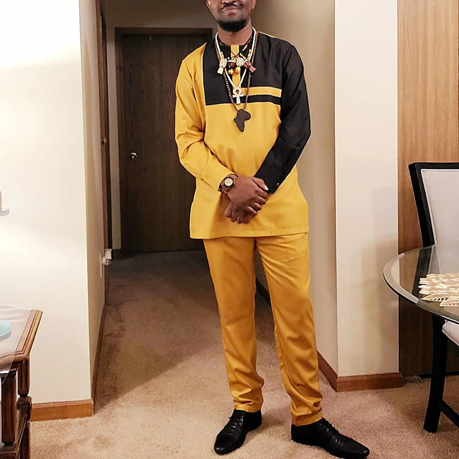 African Suits for Men Patchwork 2 Piece Set Fashion Outfit Nigerian Dashiki Wedding Clothing Attire Tracksuits