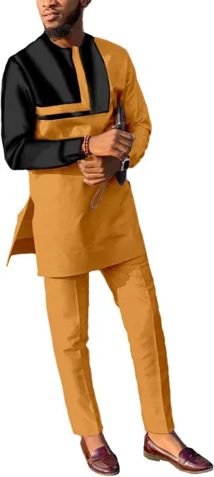 African Suits for Men Patchwork 2 Piece Set Fashion Outfit Nigerian Dashiki Wedding Clothing Attire Tracksuits