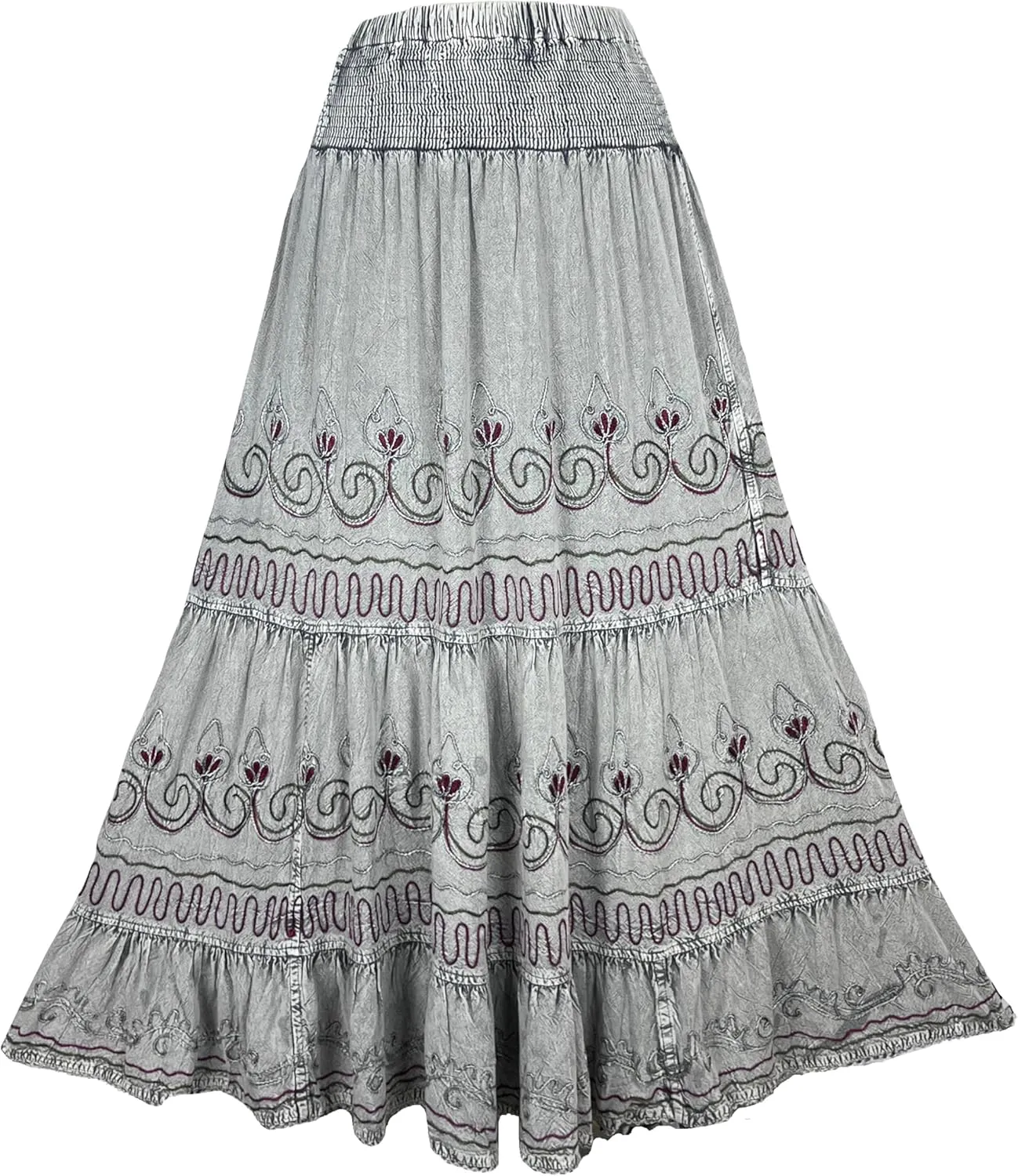 Agan Traders Women's 2025 Summer Peasant High Elastic Waistband Flared Gypsy Long Embroidered Maxi Skirt