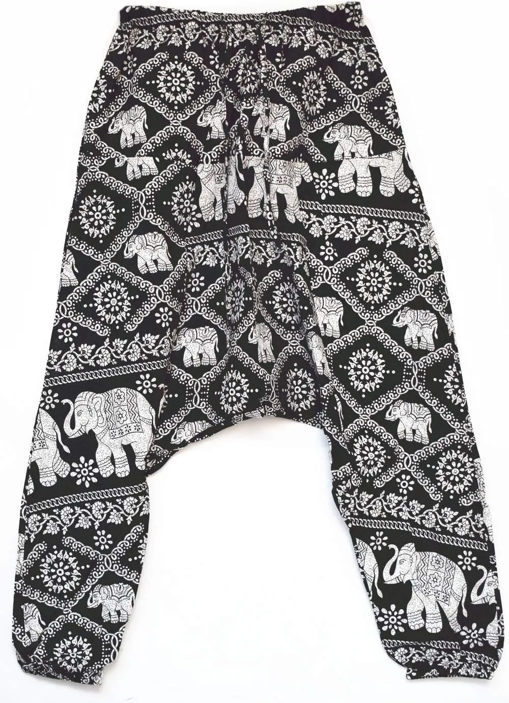 AITFINEISM Men's Drawstring Aladdin Hippie Harem Pants Loose Drop Crotch Trousers
