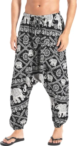 AITFINEISM Men's Drawstring Aladdin Hippie Harem Pants Loose Drop Crotch Trousers