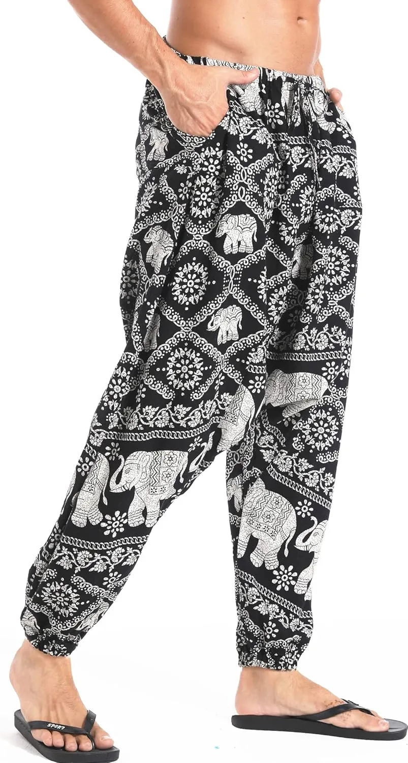 AITFINEISM Men's Drawstring Aladdin Hippie Harem Pants Loose Drop Crotch Trousers