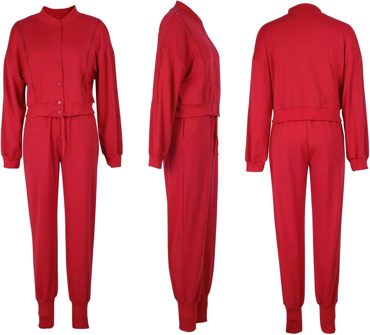 Akmipoem Sweatsuits for Women Set 2 Piece Jogger Outfits Zipper Split Long Sleeve Button Down Crop Top and Pants Tracksuit