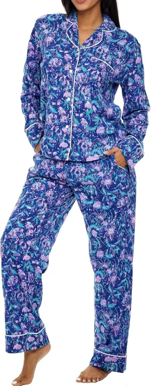 Alexander Del Rossa Women's Warm Soft Cotton Knit Jersey Pajamas Lounge Set, Long Sleeve Top and Pants with Pockets
