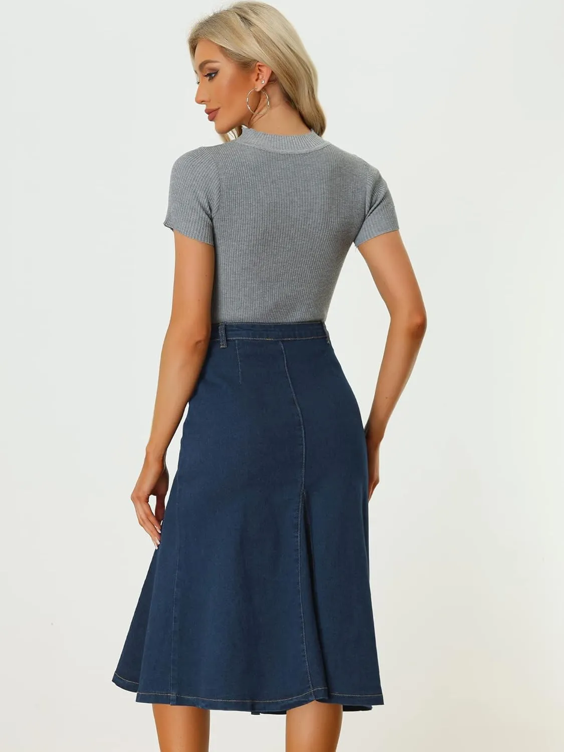 Allegra K Casual Denim Skirt for Women's High Waisted A-Line Flared Midi Skirts