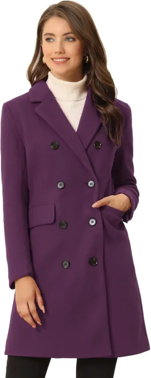 Allegra K Women's Winter Coat Elegant Notched Lapel Double Breasted Trench Coat