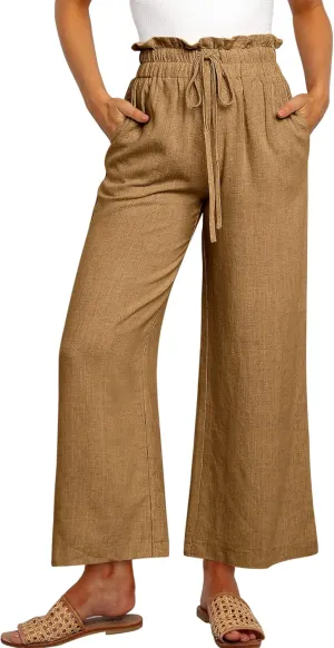 ANRABESS Women Linen Pants Casual Loose High Waist Boho Wide Leg Cropped Palazzo Beach Pants Summer Outfits 2025 Trendy