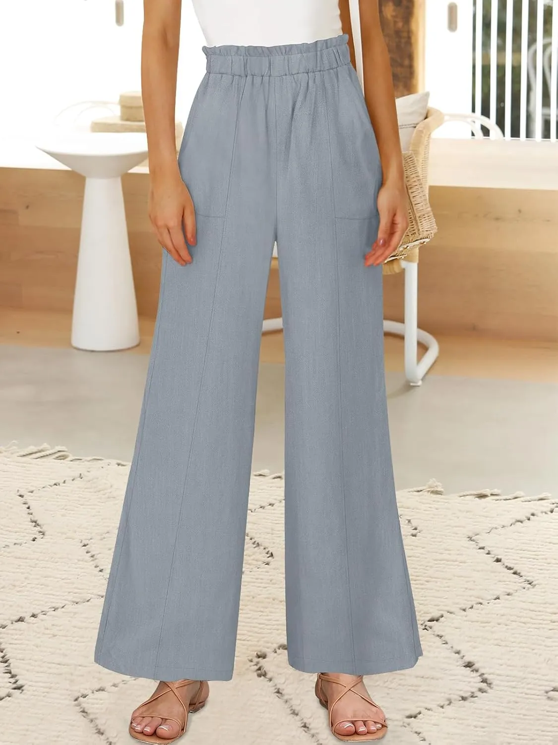 ANRABESS Womens Linen Pants 2025 Summer Casual Loose Wide Leg Palazzo Pants High Waist Flowy Beach Trousers Work Outfits