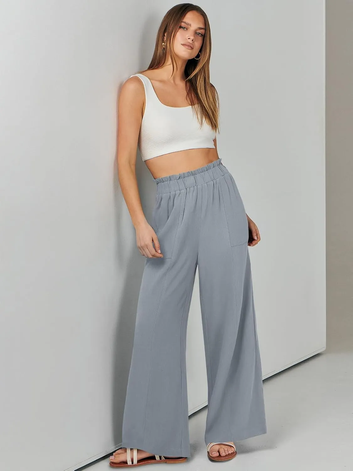 ANRABESS Womens Linen Pants 2025 Summer Casual Loose Wide Leg Palazzo Pants High Waist Flowy Beach Trousers Work Outfits