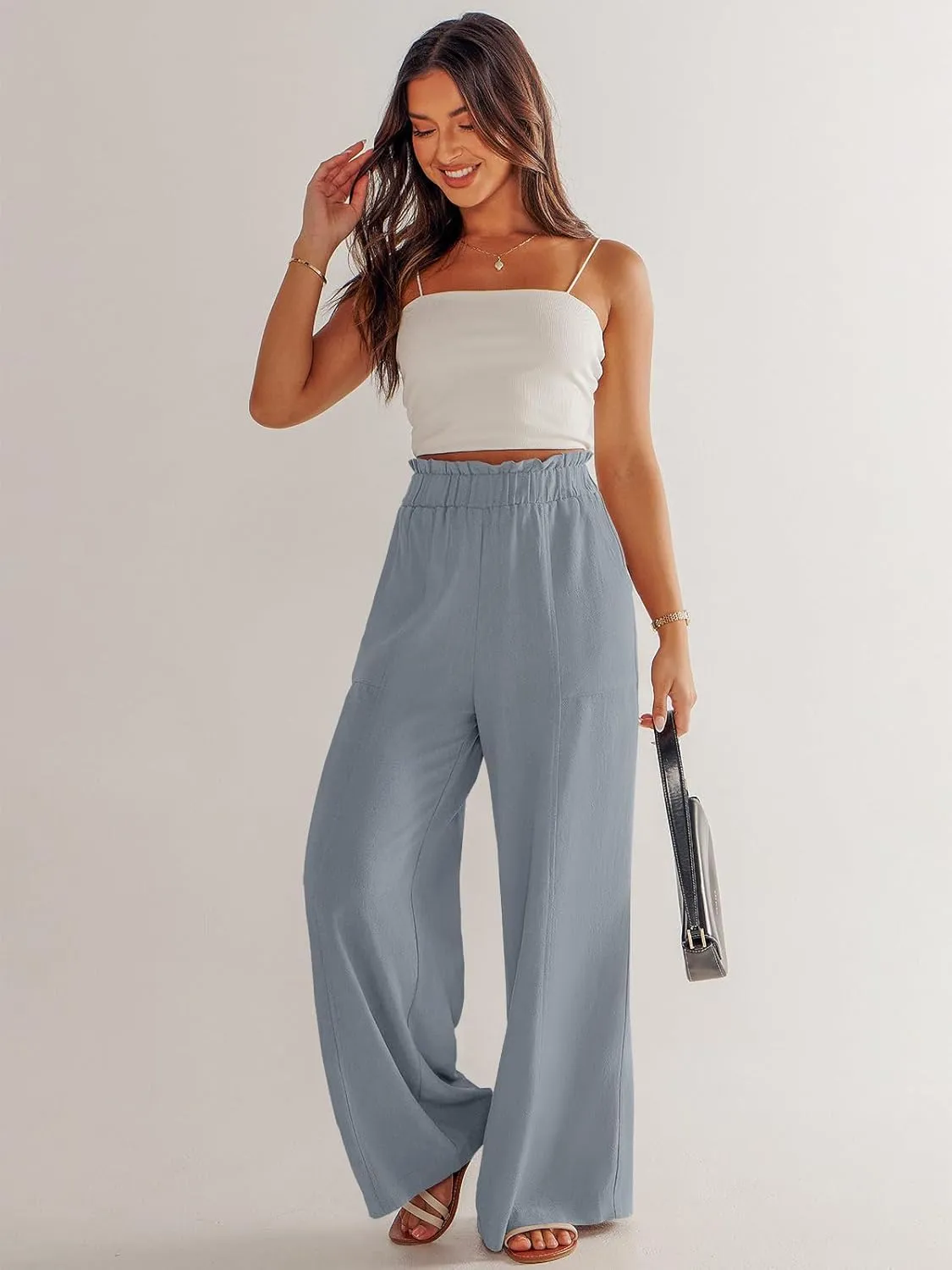 ANRABESS Womens Linen Pants 2025 Summer Casual Loose Wide Leg Palazzo Pants High Waist Flowy Beach Trousers Work Outfits
