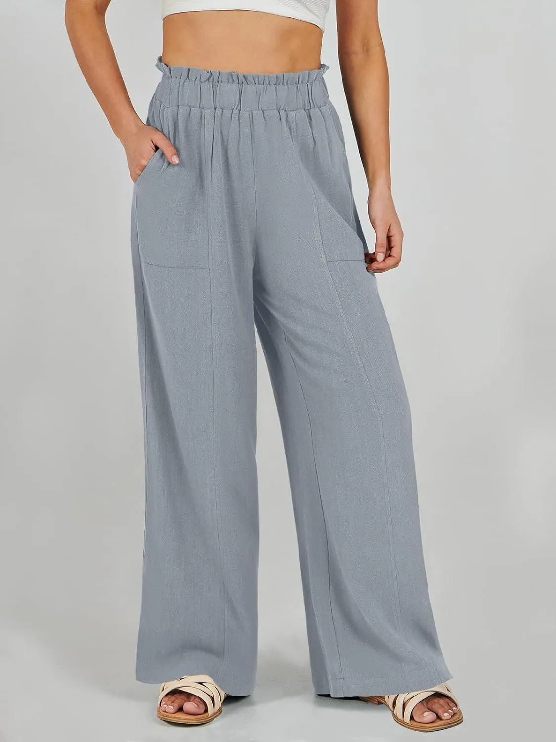 ANRABESS Womens Linen Pants 2025 Summer Casual Loose Wide Leg Palazzo Pants High Waist Flowy Beach Trousers Work Outfits