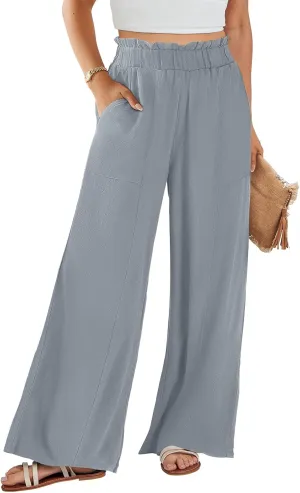 ANRABESS Womens Linen Pants 2025 Summer Casual Loose Wide Leg Palazzo Pants High Waist Flowy Beach Trousers Work Outfits