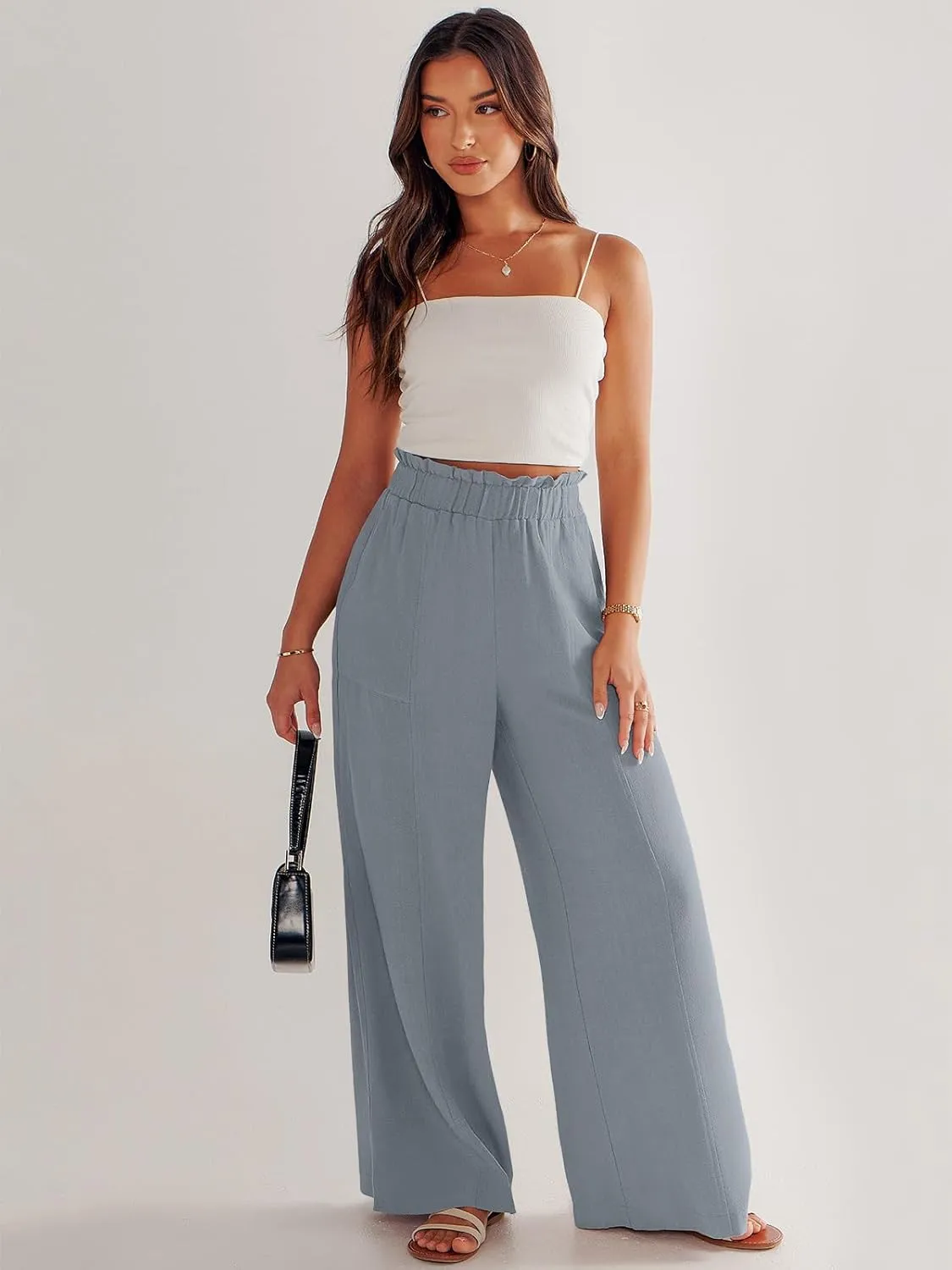 ANRABESS Womens Linen Pants 2025 Summer Casual Loose Wide Leg Palazzo Pants High Waist Flowy Beach Trousers Work Outfits