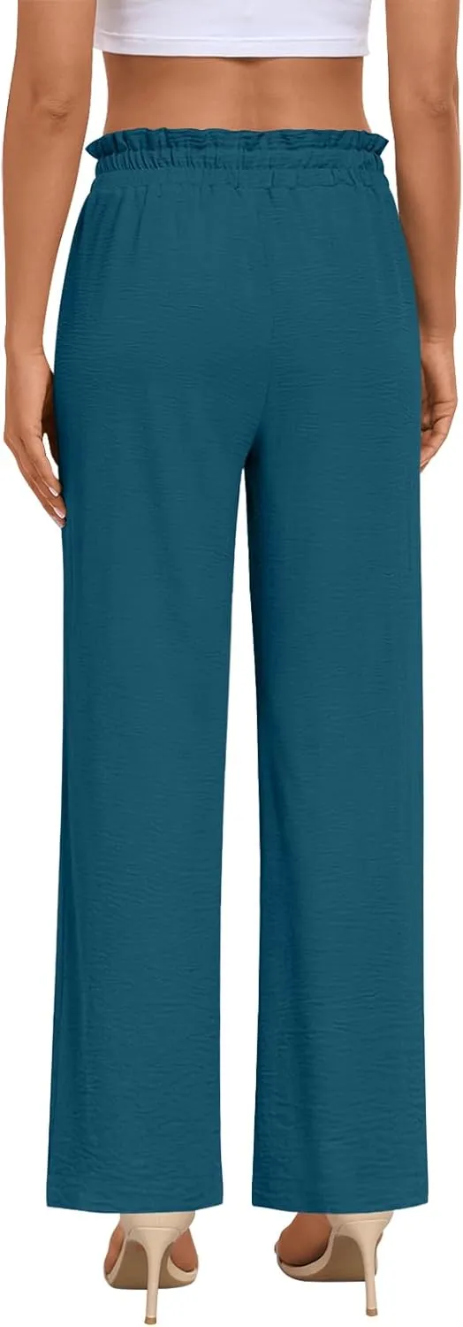 Anymeet Womens Cute Pants Wide Leg Casual Loose Fit High Waist Lounge Pants with Pockets