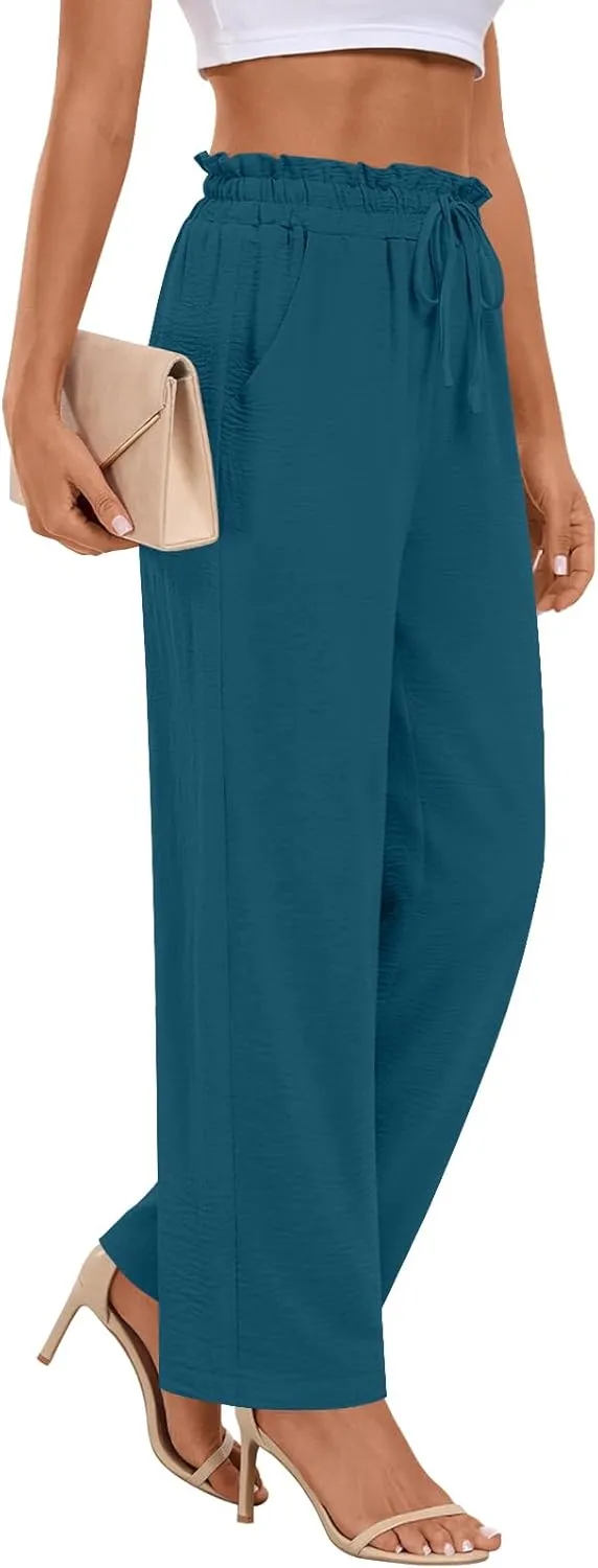Anymeet Womens Cute Pants Wide Leg Casual Loose Fit High Waist Lounge Pants with Pockets