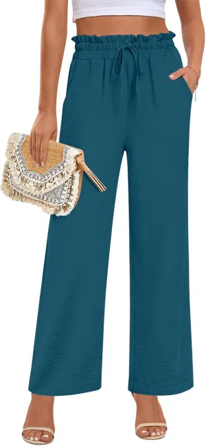 Anymeet Womens Cute Pants Wide Leg Casual Loose Fit High Waist Lounge Pants with Pockets