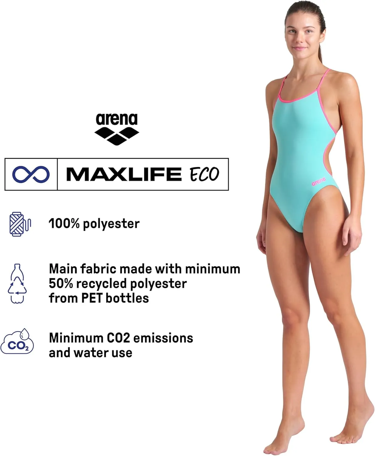 ARENA Women's Performance Team Solid Lace Back Swimsuit One Piece Bathing Suit