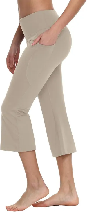 baleaf 21" Yoga Pants Women Flare Capri Leggings with Pockets Bootcut Casual Cotton Work Summer Lounge
